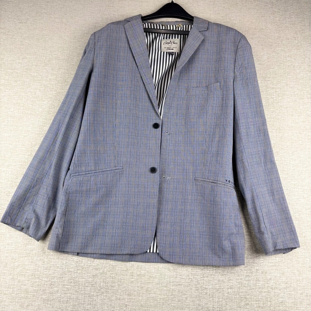 Volcom Corpo Class Blazer Mens Large Grey Blue Glen Plaid Y2K Sport Coat